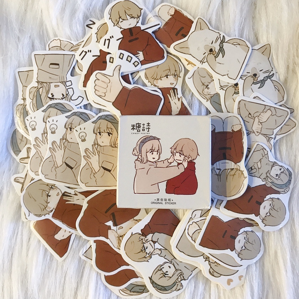 Bộ 45 nhãn dán họa tiết cặp đôi hoạt hình dễ thương - set 45 sticker siêu dễ thương