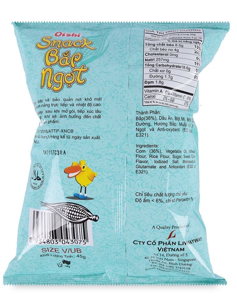 [Oishi] Snack Bắp ngọt 14g/35g (10 gói) - 73g (5 gói)