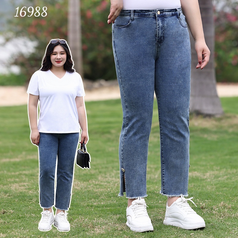 Quần jean bigsize lai xẻ lưng cao 16988