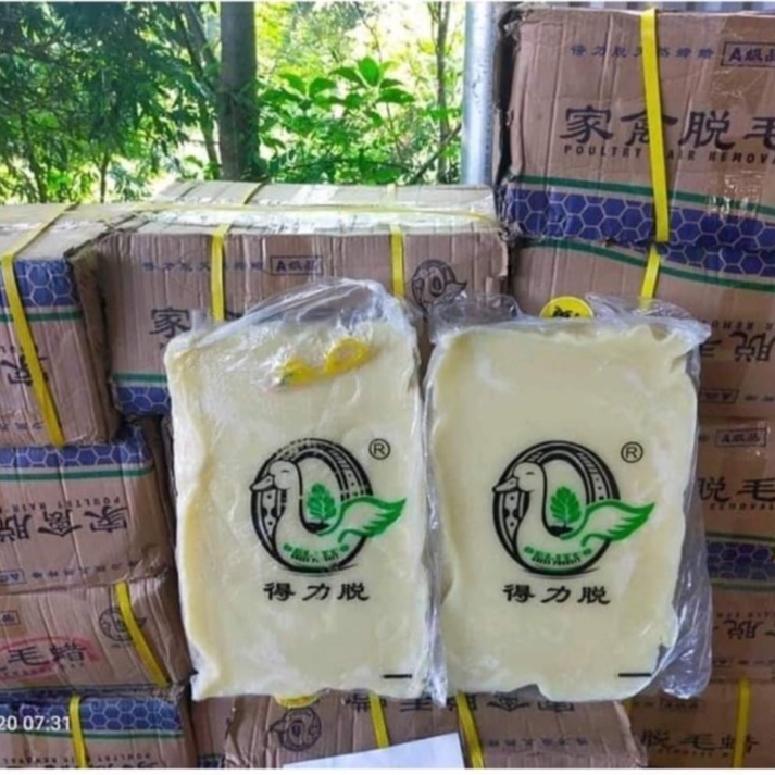Combo Sáp Làm lông vịt Miếng 5kg+500g Bột Kiềm+Dao làm lòng