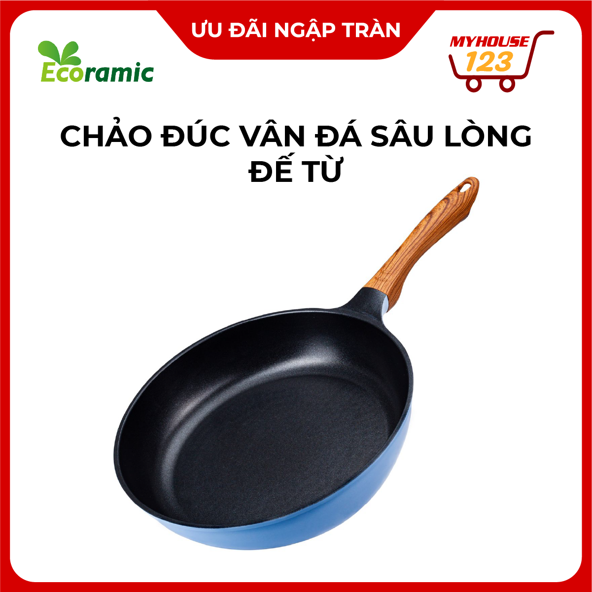 ECORAMIC - Chảo đúc vân đá sâu lòng đế từ