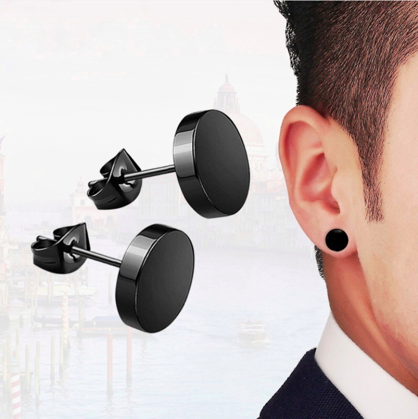 [HCM]1 Đôi bông tai nam thép titan không gỉ mẫu tròn đơn giản kèm hộp