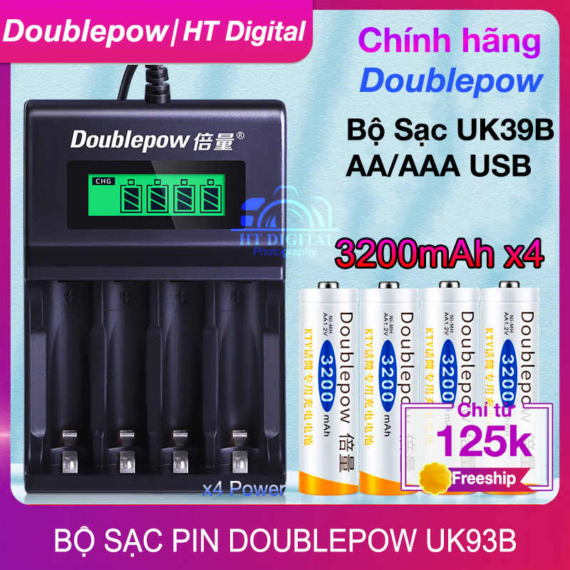 Bộ Pin Sạc AA AAA 3200mAh Doublepow - Pin Dung Lượng Cao Cho Micro Karaoke, thiết bị điện tử công suất lớn
