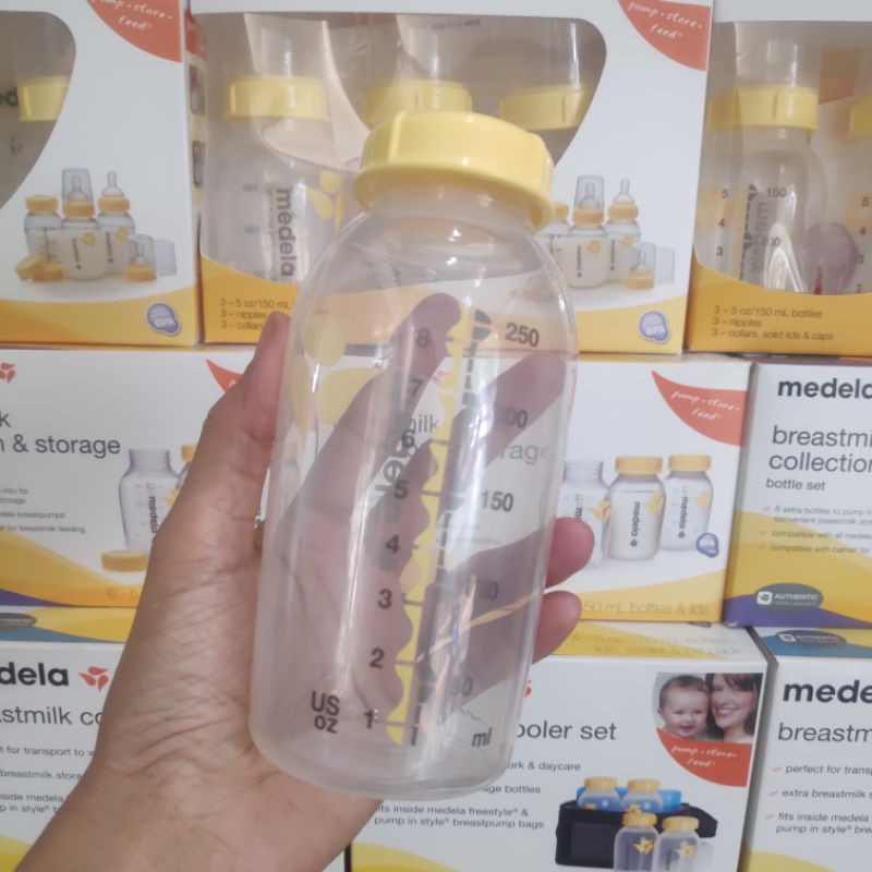 (Lớn-250ml)Bình Trữ Sữa Medela 250ml Kèm Nắp/Núm Ti(Tách Lẻ Từ Hộp 3 Bình)