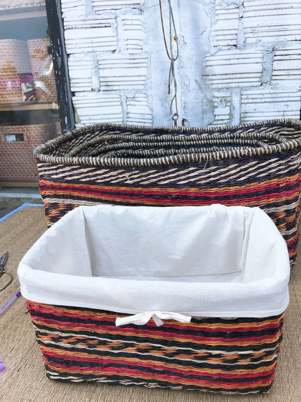 Sọt cói màu thổ cẩm hình chữ nhật , 7 Size,  Hàng xuất khẩu, Top bán chạy, Hàng loại 1, KHÔNG bao gồm lót vải