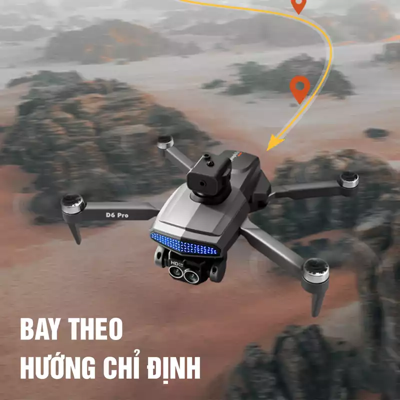 Máy Bay Flycam Camera Mini Giá Rẻ, Drone D6 Pro Máy Bay Không Người Lái Điều Khiển Từ Xa 4 Cánh Bay Siêu Cao, Siêu Xa, Pin Siêu Khủng