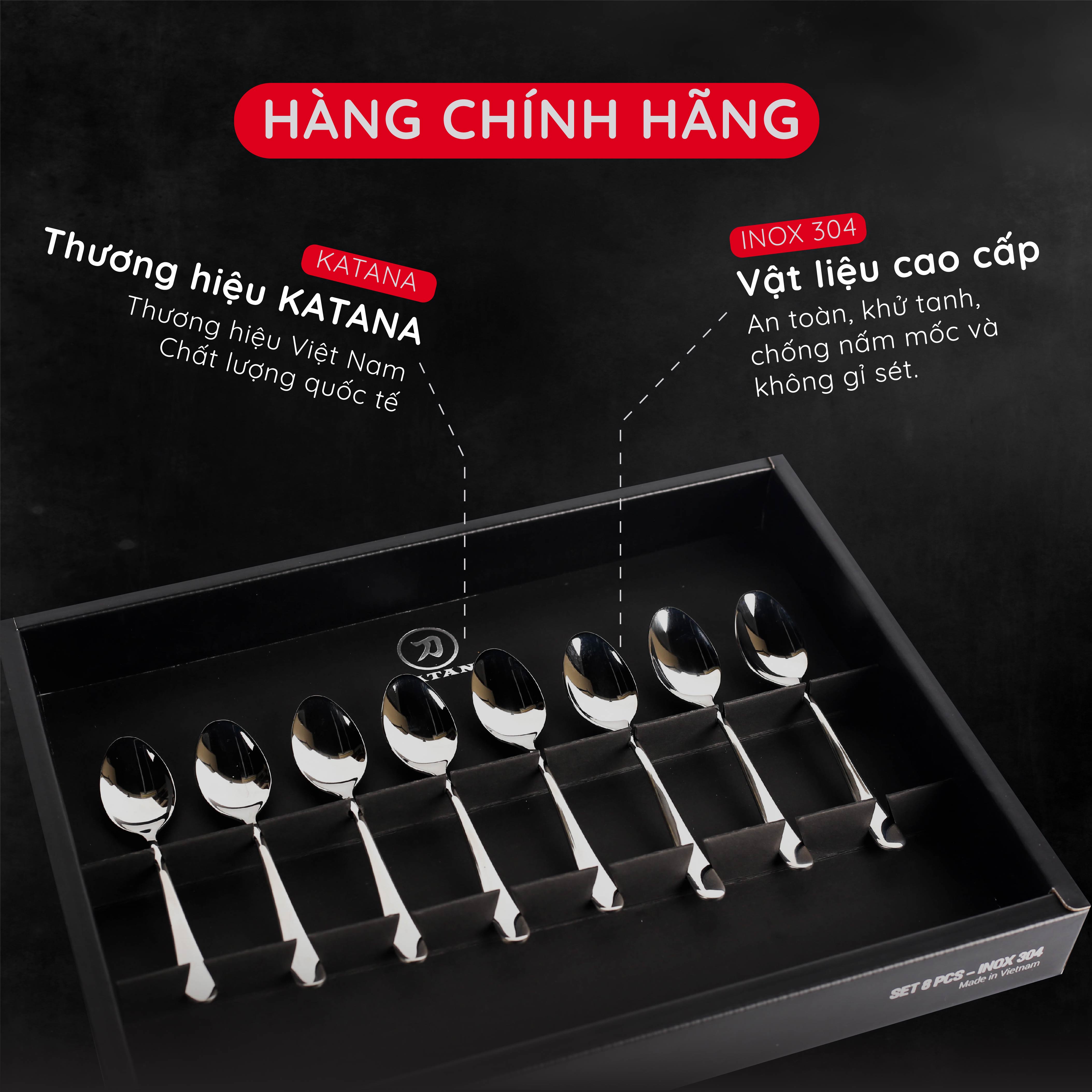 Set 8 thìa trà cao cấp KATANA vân trơn Elegance VTK281