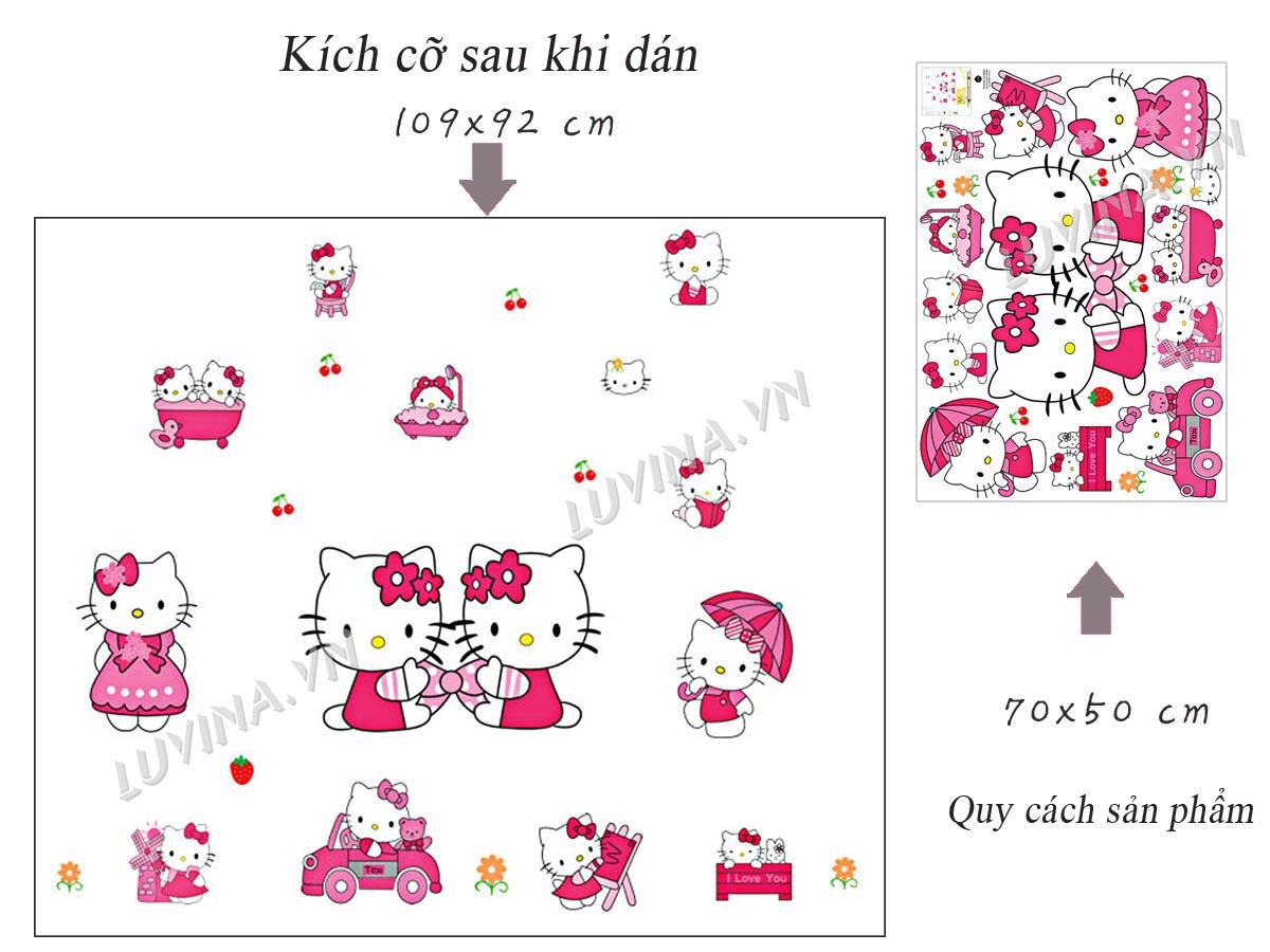 Decal tranh dán tường mòe hello kitty
