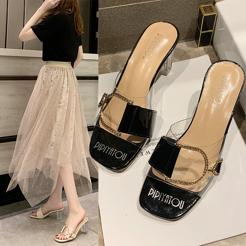 [HCM]Guốc Cao Gót Nữ Gót Trong Đế 7 Phân Cá Tính - MOON Shop