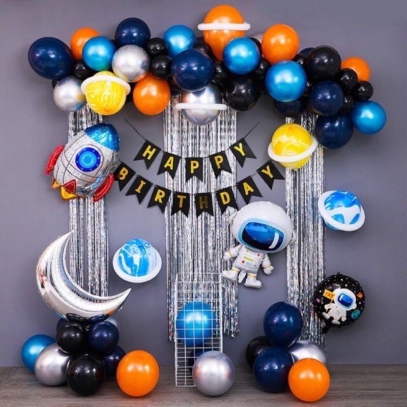 PD113  Set bong bóng trang trí sinh nhật tông xanh  bạc phù hợp cho cả  trai và bé gái  PartyStorevn