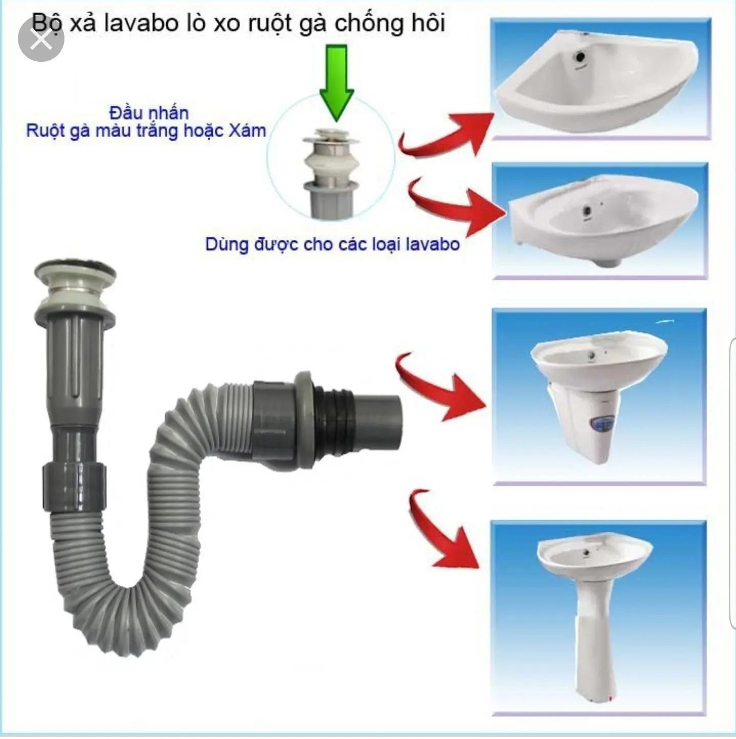 [HCM] Bộ xả lavabo ruột gà nhấn xám