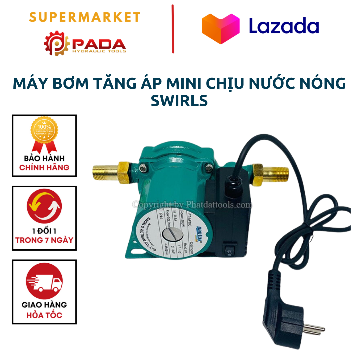 Máy bơm tăng áp mini chịu nước nóng swirls pt-ap100-bảo hành 6 tháng