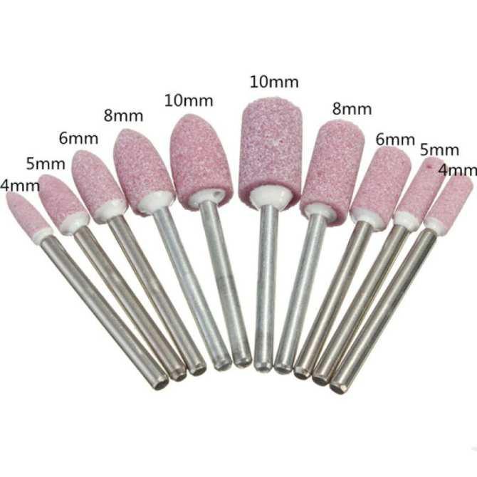 Bộ 10 mũi đá mài mini dùng cho khoan đa năng cầm tay  mini chân cán 2.35mm - đầu mài khắc mini