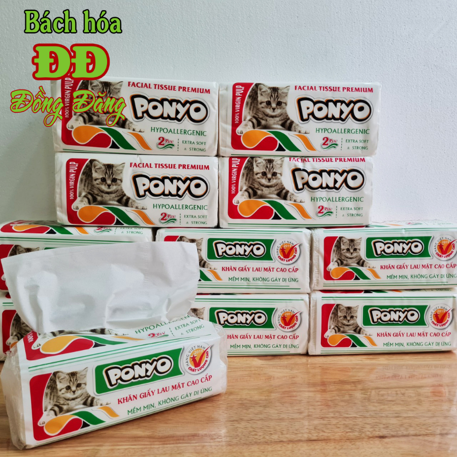 Cây (20 bịch) khăn giấy rút lụa lau mặt PONYO cao cấp (250 tờ/gói) - 2 lớp