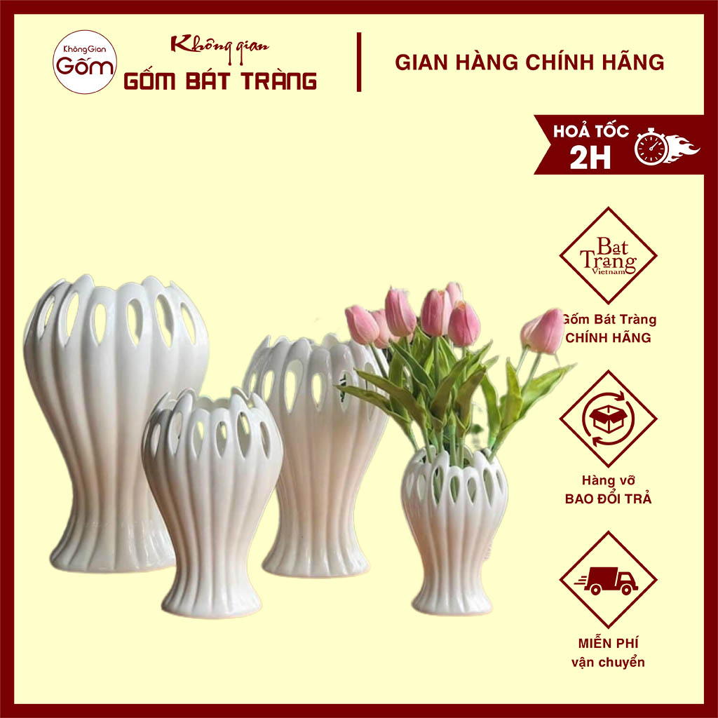 Lọ Hoa, Bình cắm hoa tay phật men sứ Không Gian Gốm Bát Tràng