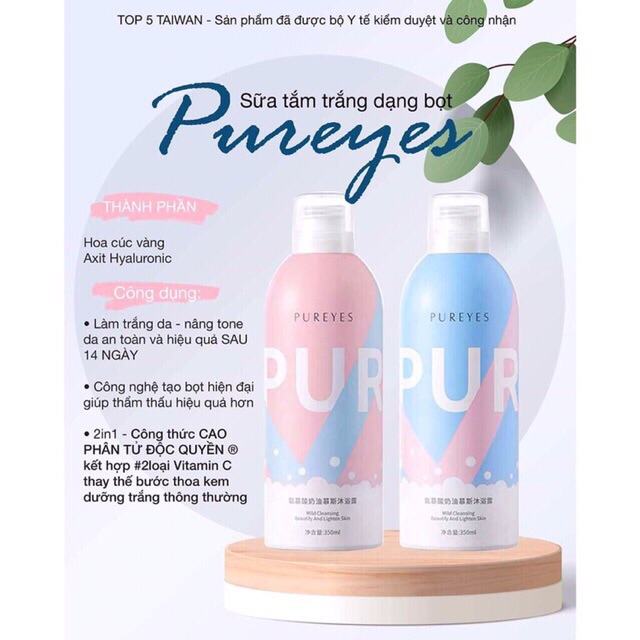 Sứa tắm trắng da tạo bọt Pureves