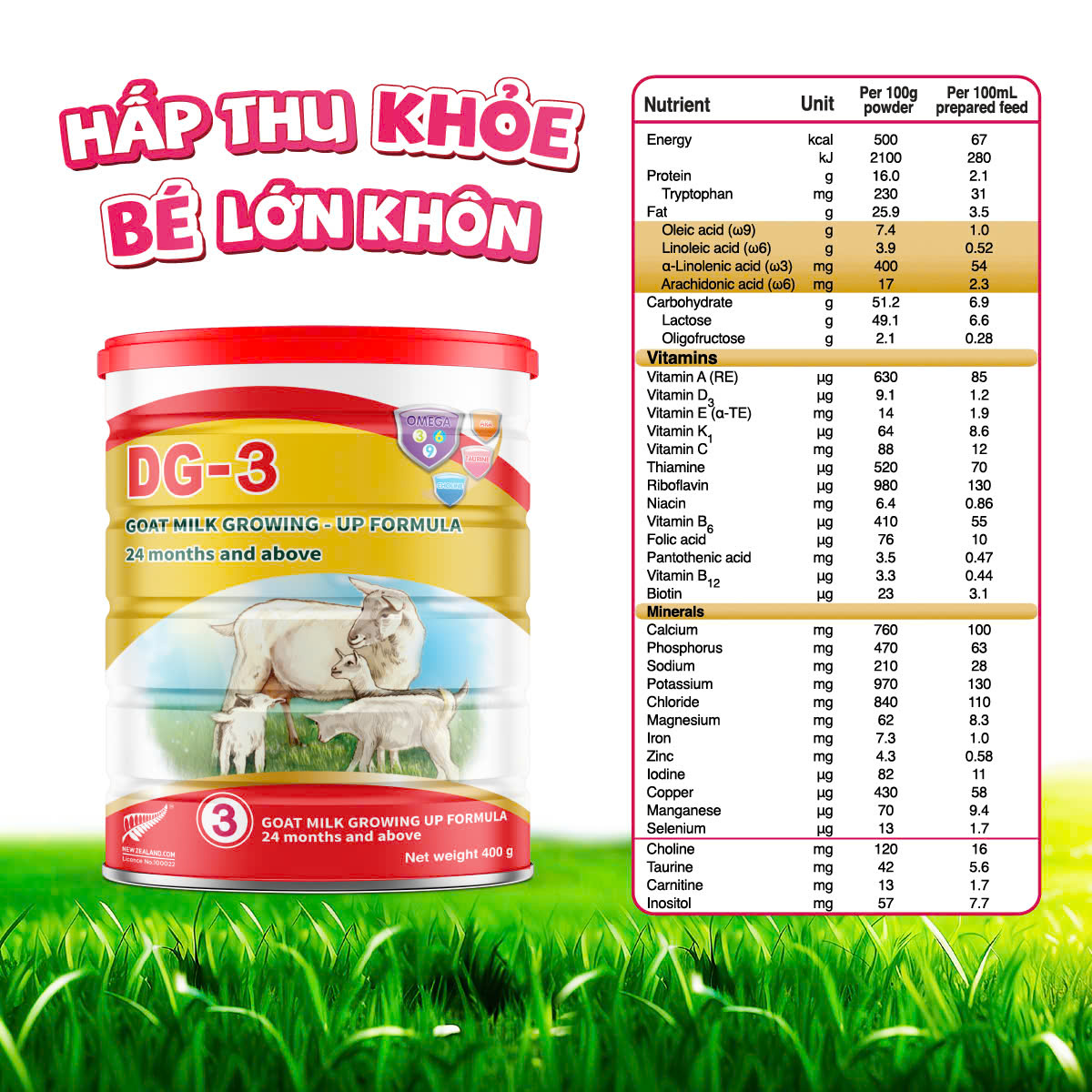 [Tặng Hộp Khăn Giấy]  Sữa Dê Công Thức DG-3 400g