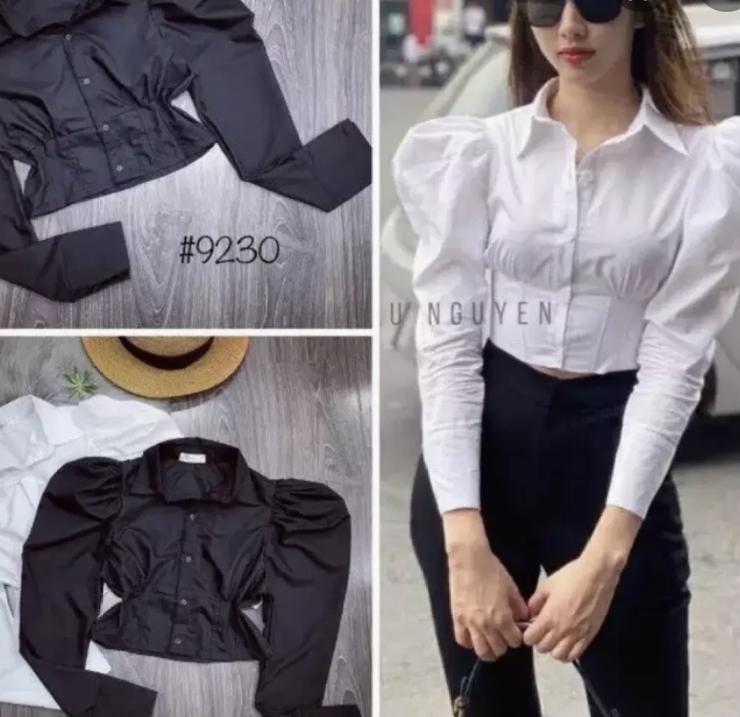 Áo croptop sơ mi tay phồng form 48kg trở lại