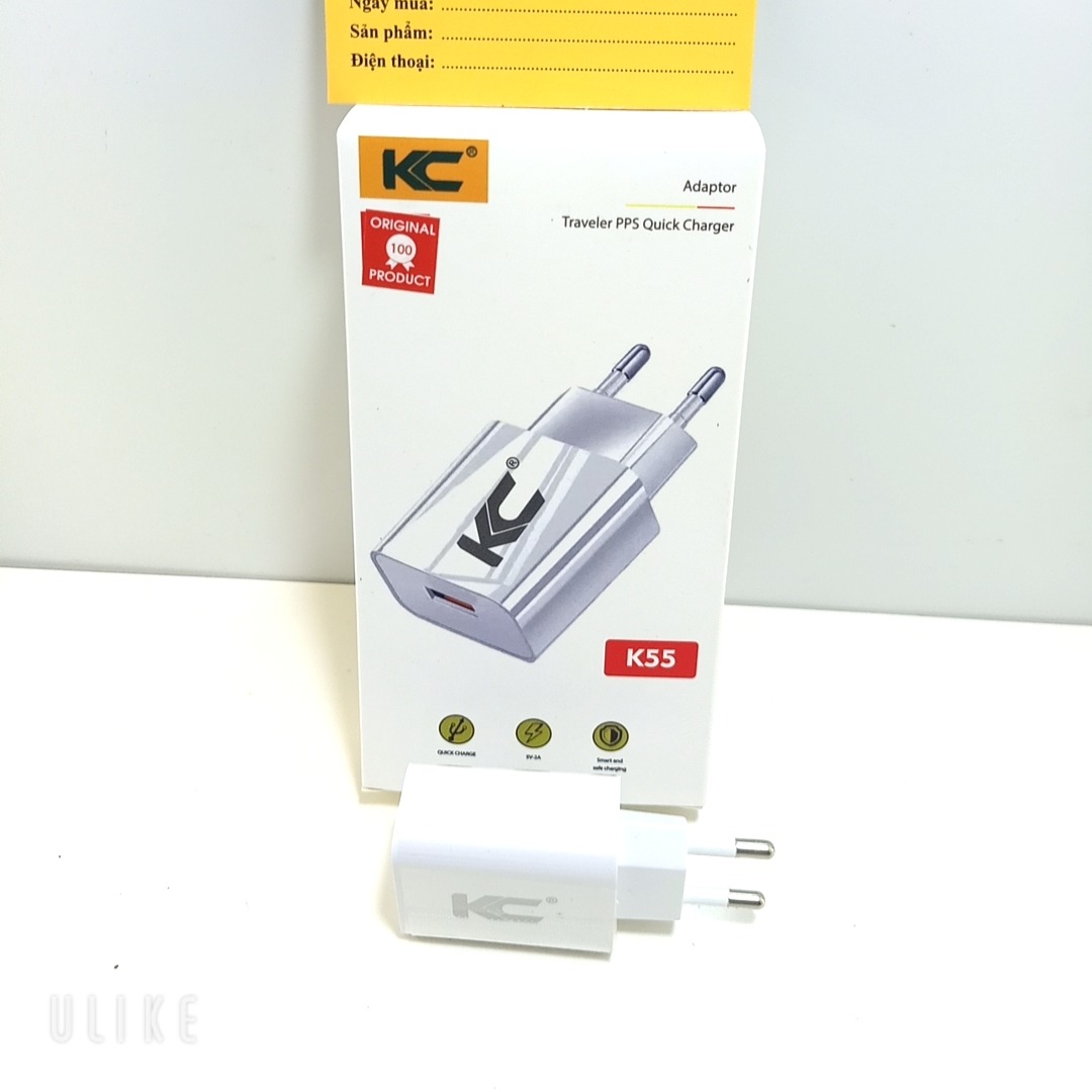 CỦ SẠC KC K55 - sạc nhanh 5V-2A- Full Box Bảo Hành 12 Tháng