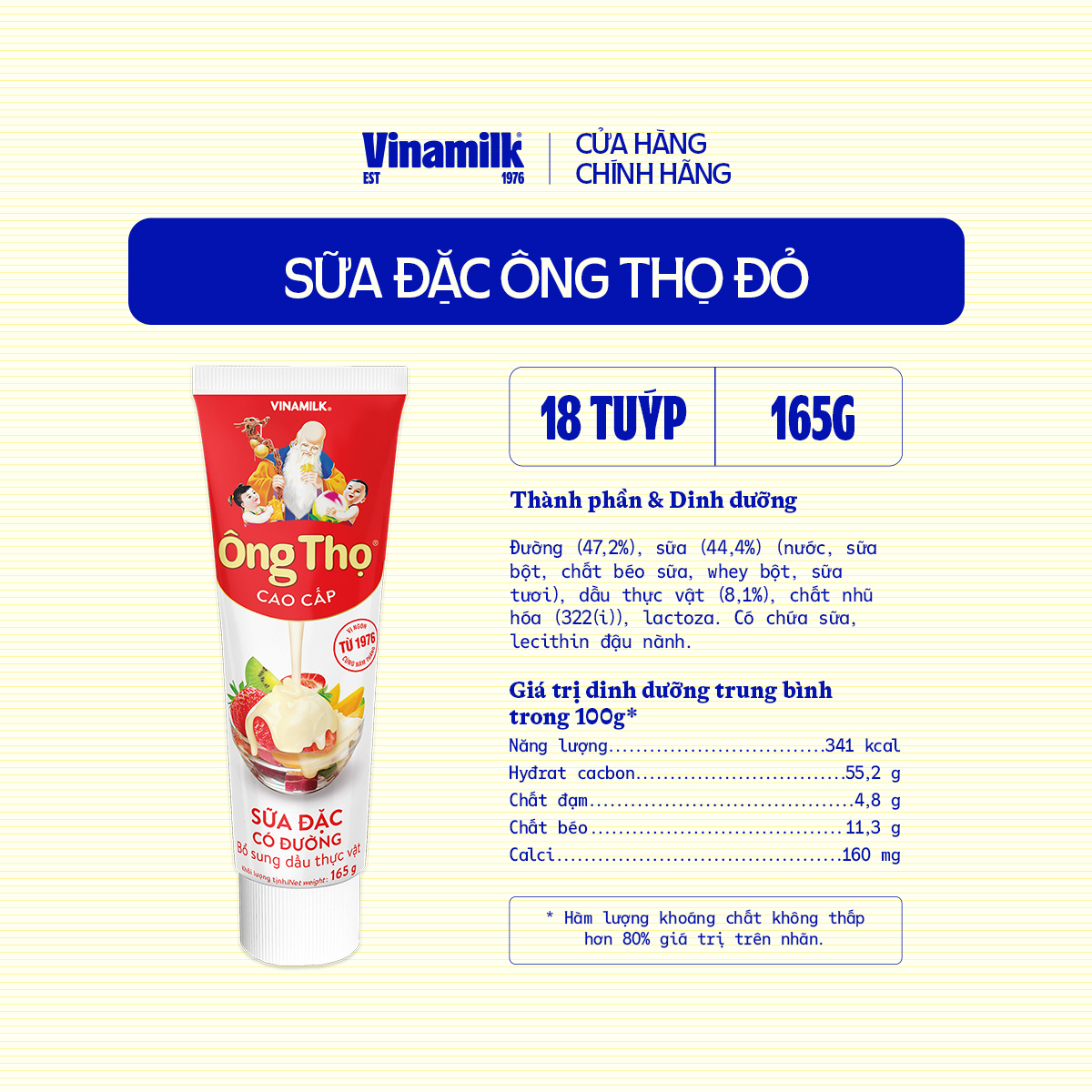 18 Tuýp Sữa Đặc Có Đường Ông Thọ Đỏ 165g