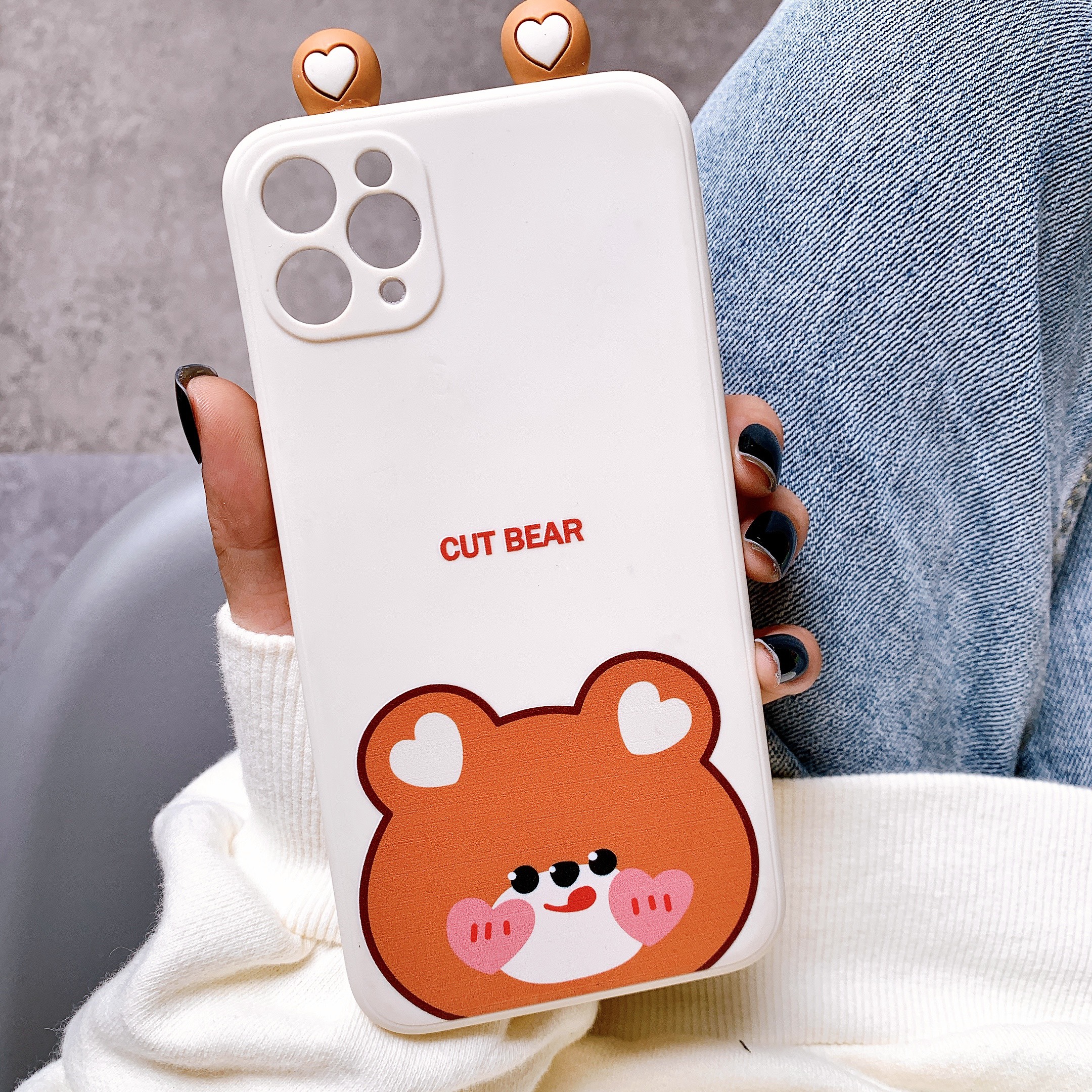 Ốp Lưng Silicon Bảo Vệ CAMERA Hình Nổi Bear x Cat x Frog