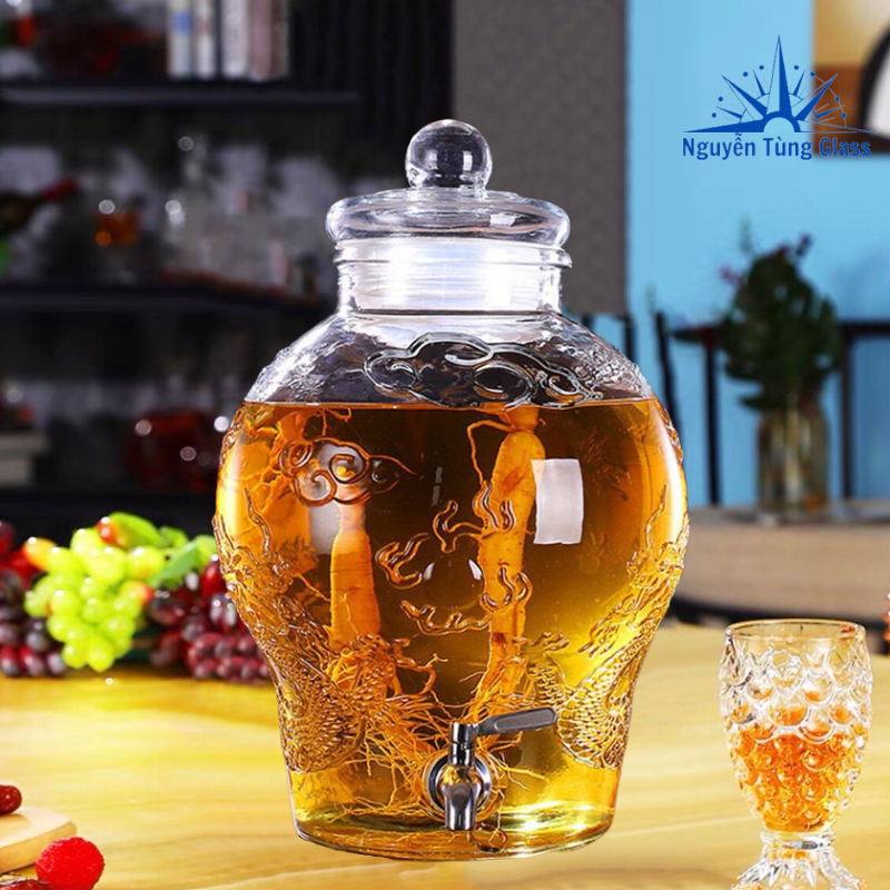 Bình ngâm rượu thuỷ tinh Chum Rồng 8 Lít