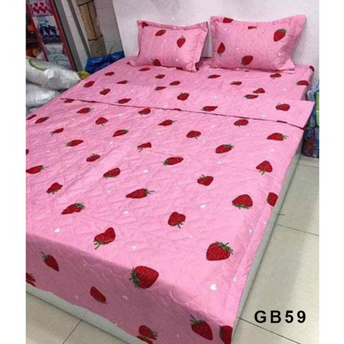 Bộ Chăn Ga Cotton Poly 5 Món - 4 Món  Dâu Hồng ( 1M6 x 2M ) - ( 1 Drap + 2 Vỏ Gối Nằm + 1 Chăn Hè + 1 Vỏ Gối Ôm )