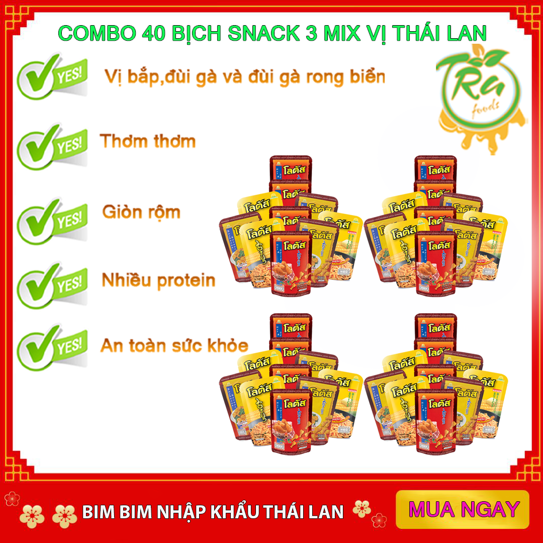 HCMcombo 40 Snack Thái Lan Bim bim đùi gà vị rong biển và tăm vị bắp thơm