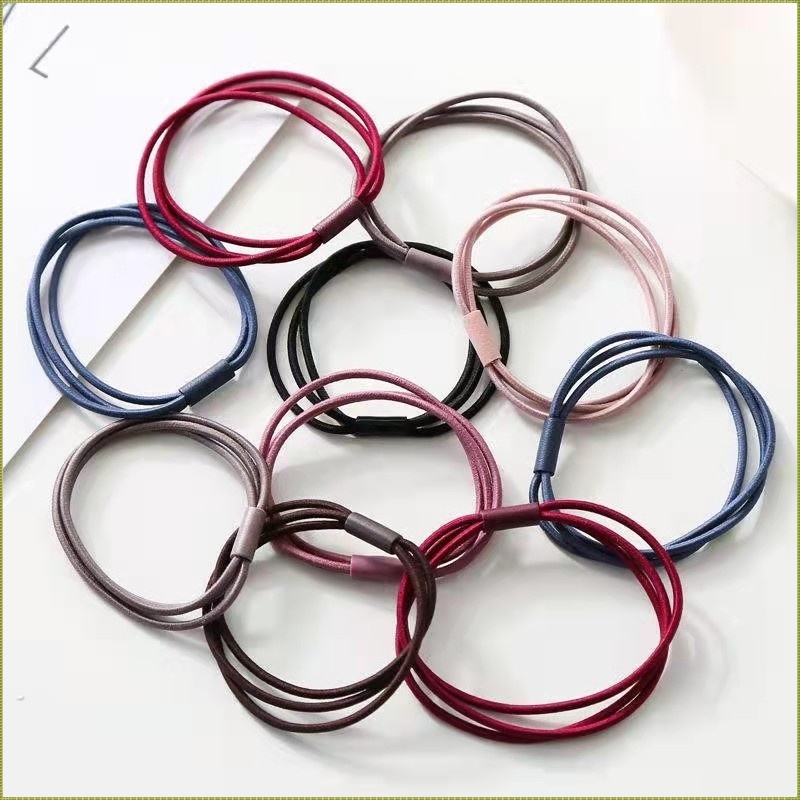 SET 10 Dây buộc tóc, chun buộc tóc 3 sợi siêu dai nhiều màu