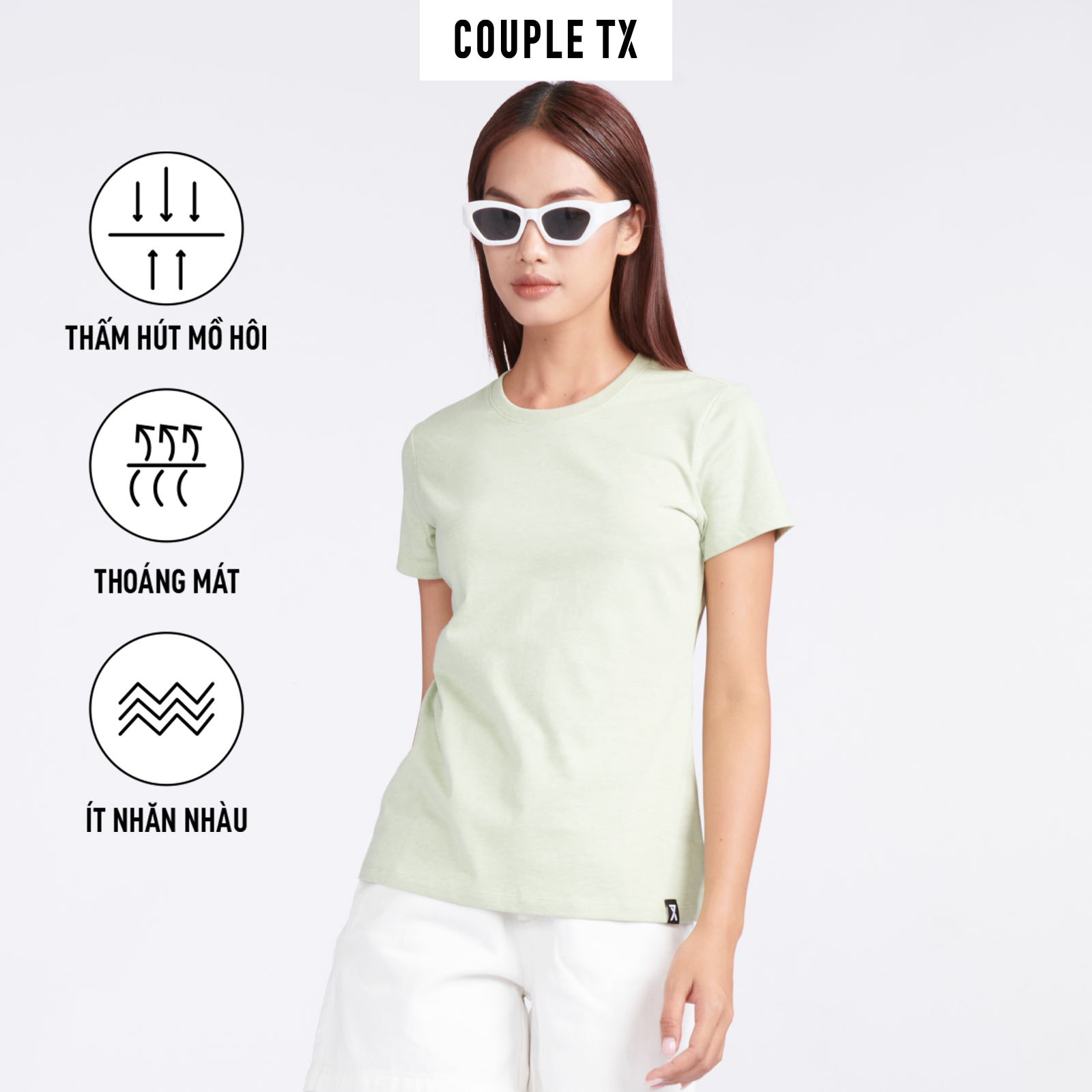 Áo Thun Nữ COUPLE TX -  Áo Thun Trơn Kiểu Basic, Chất Cotton, Cổ Tròn