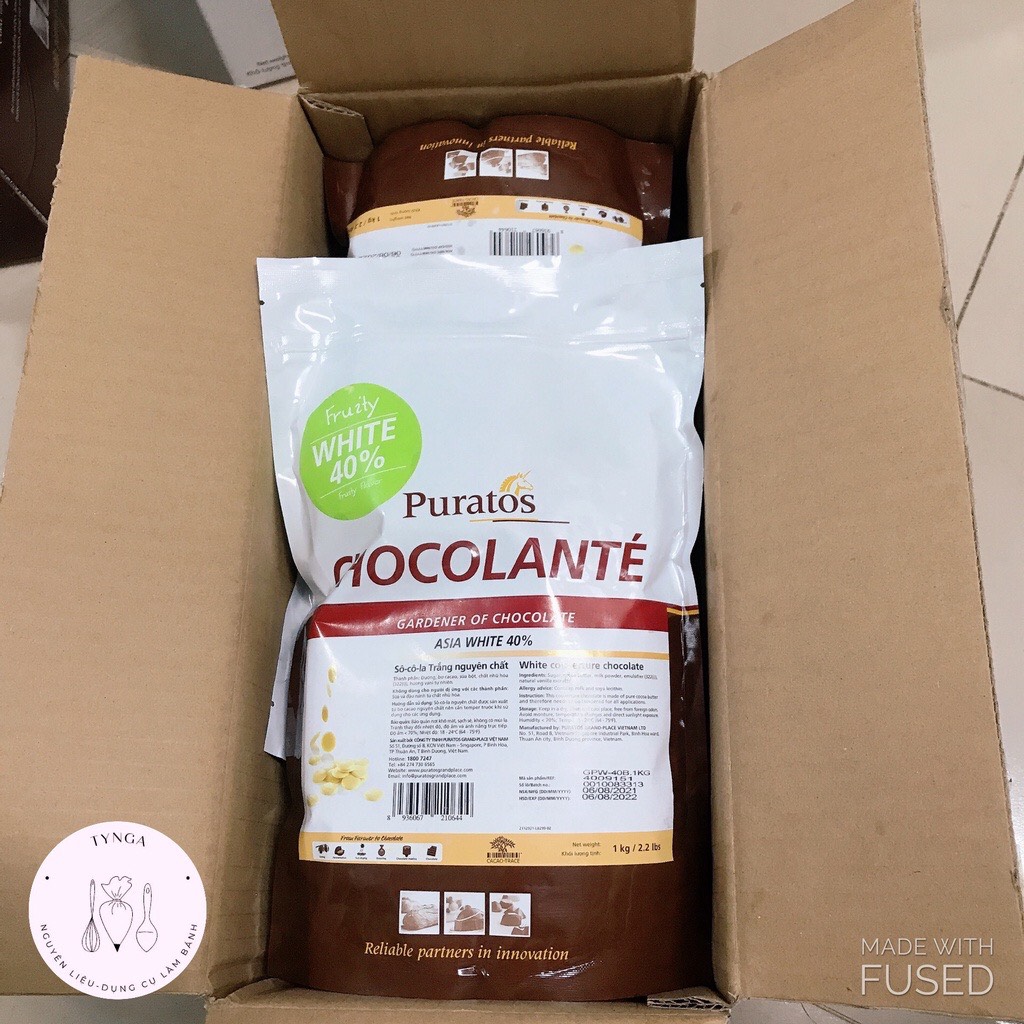 Socola nút trắng Puratos 40% bịch 1kg