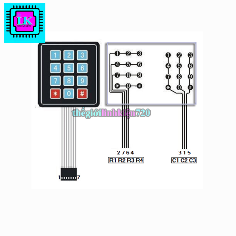 Bàn phím ma trận mềm 3x4 keypad