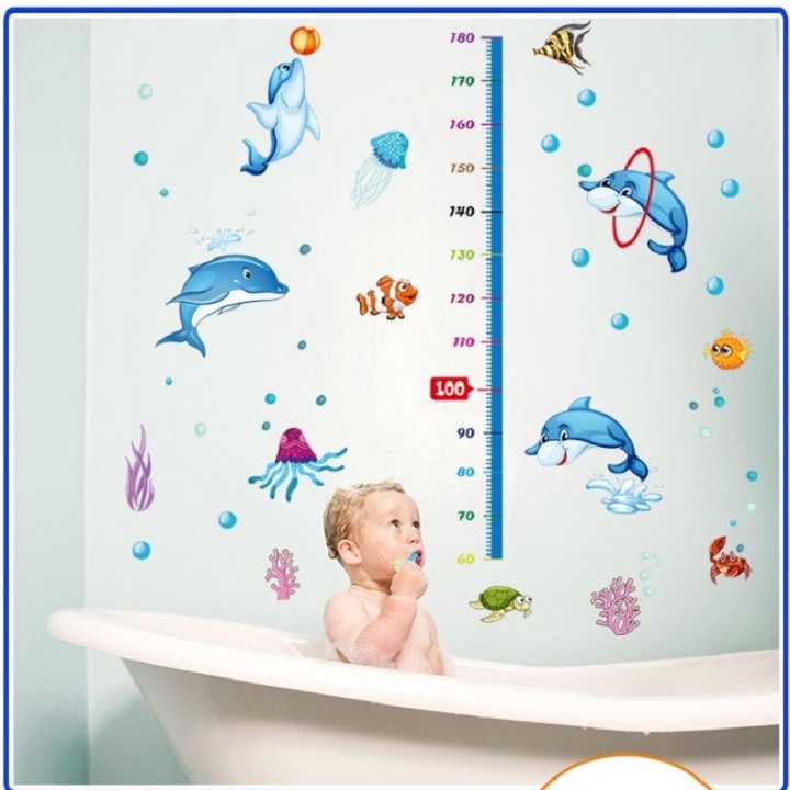 Decal đo chiều cao hình cá heo cho bé