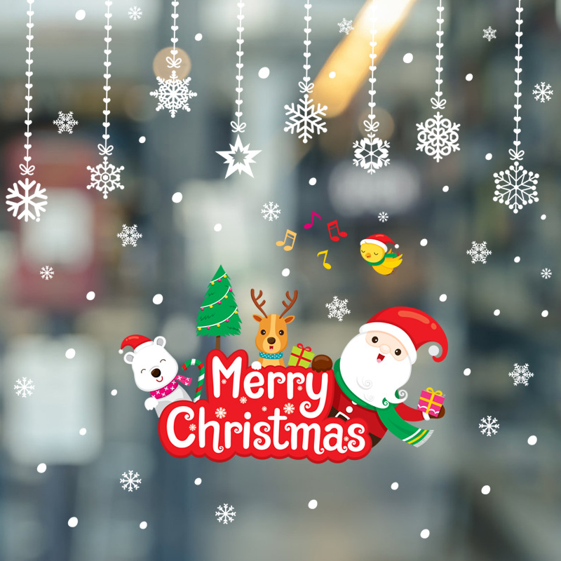 Decal trang trí giáng sinh noel-Ông già noel, người tuyết ,túi quà và dòng chữ merry christmas DLX7201 decalforchristmas