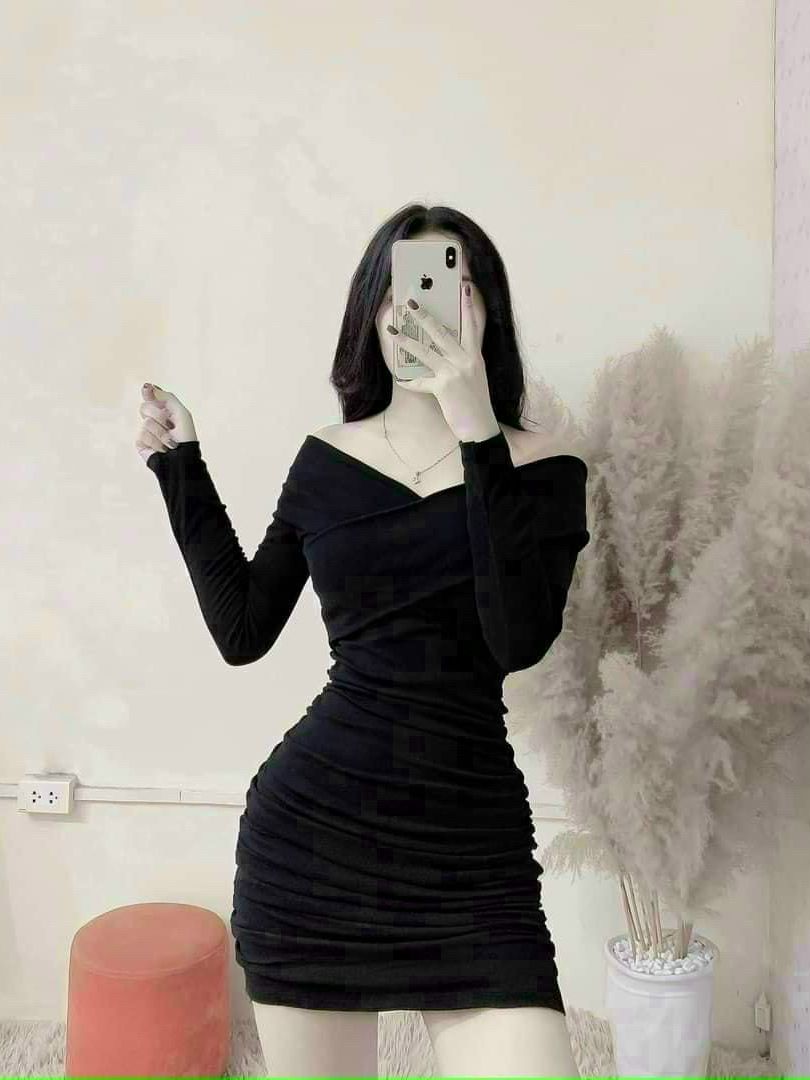 Đầm ôm body chéo vai trễ thun gân tôn dáng cực xịn xò