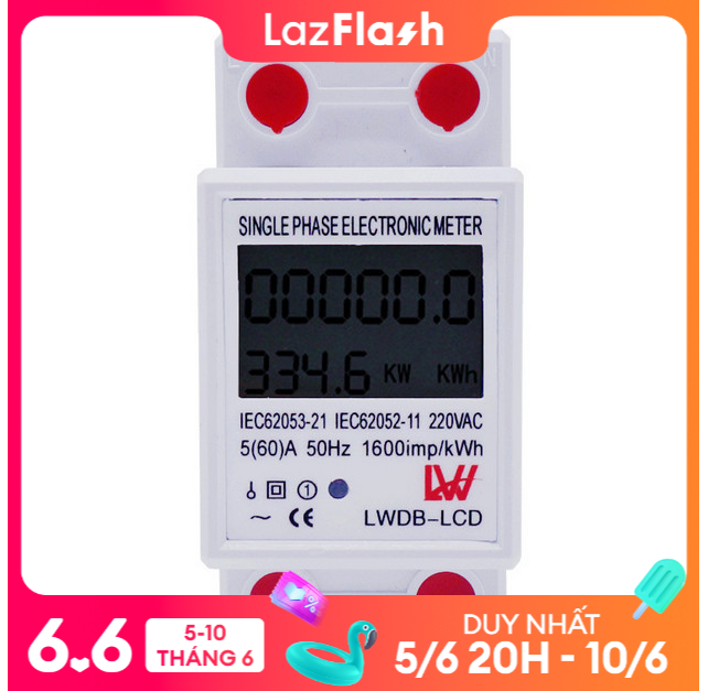 Công tơ điện tử 1 pha đo điện năng tiêu thụ kwh LW công suất lớn 60A 15KW màn hình LCD hiển thị kỹ thuật số hàng CHÍNH HÃNG