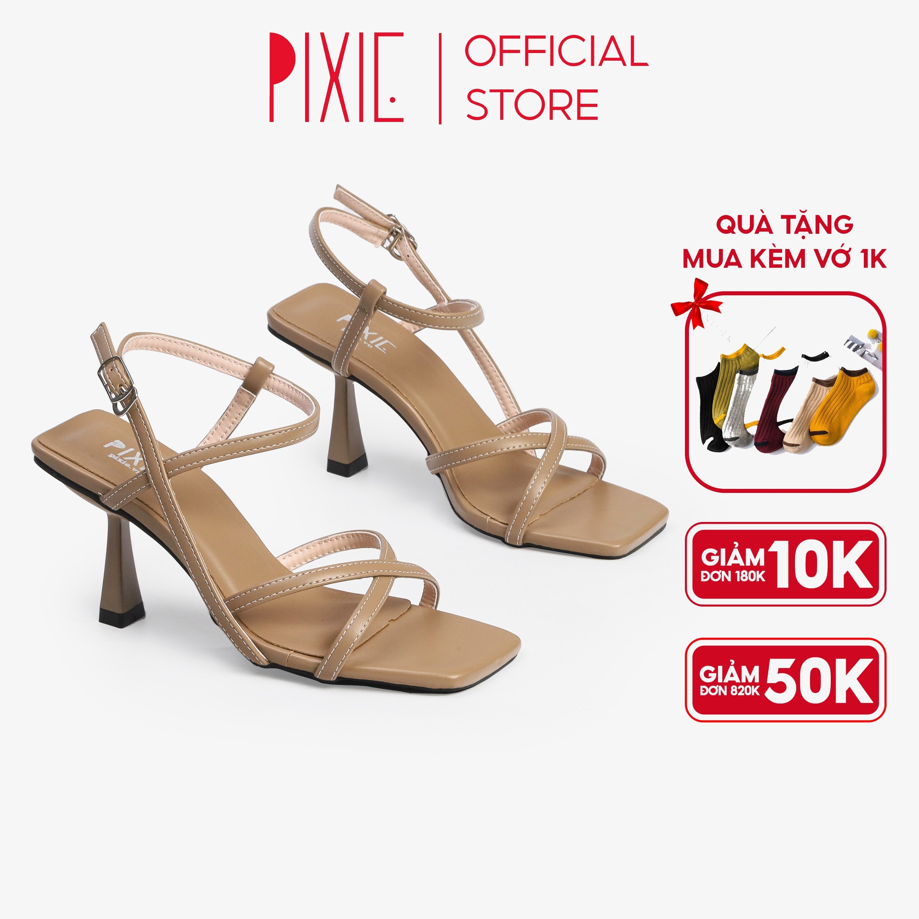 Giày sandal cao gót 7cm quai chéo pixie h088