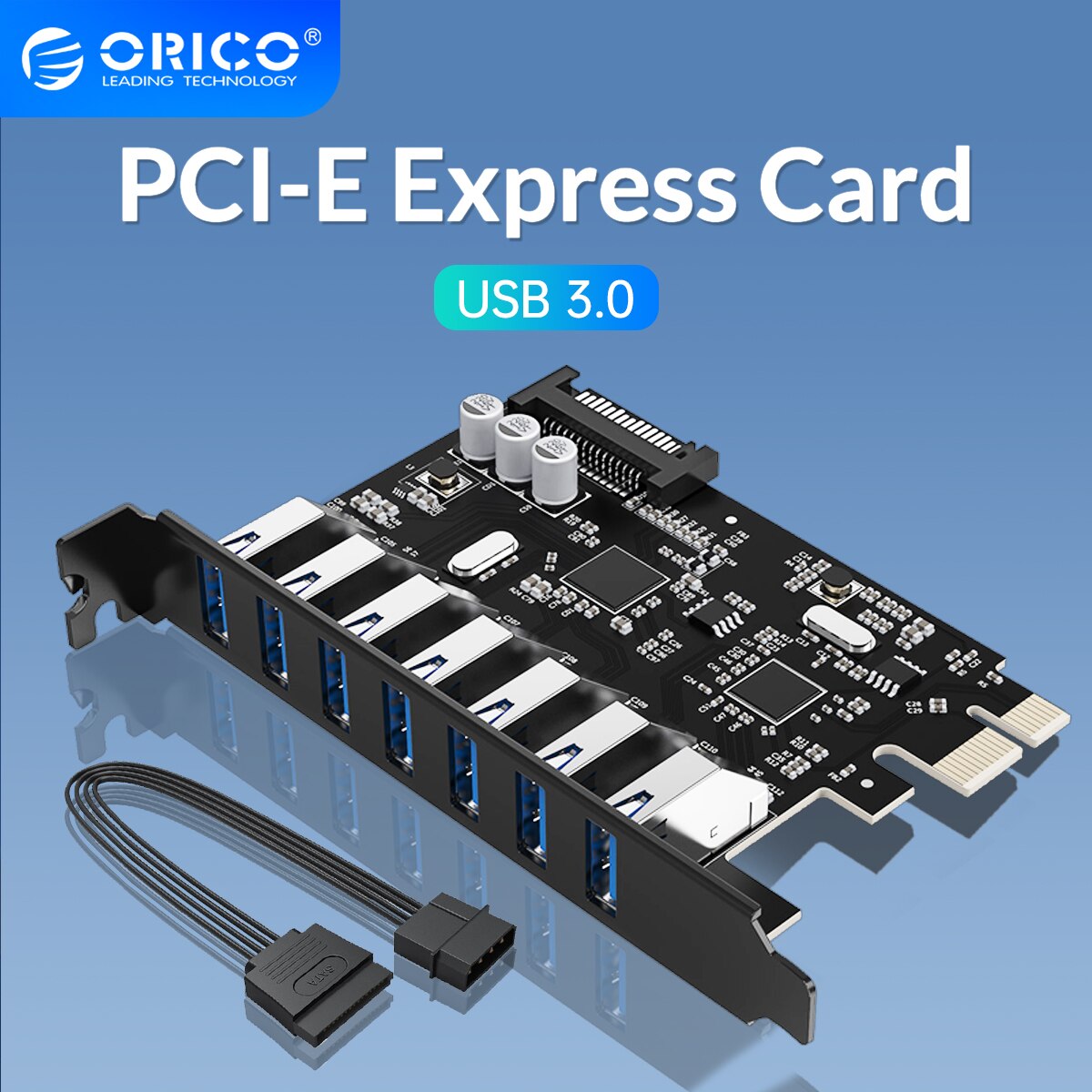 Orico superspeed 2/5/7 port usb 3.0 pci-e express card with a 15pin sata power connector pcie adapt