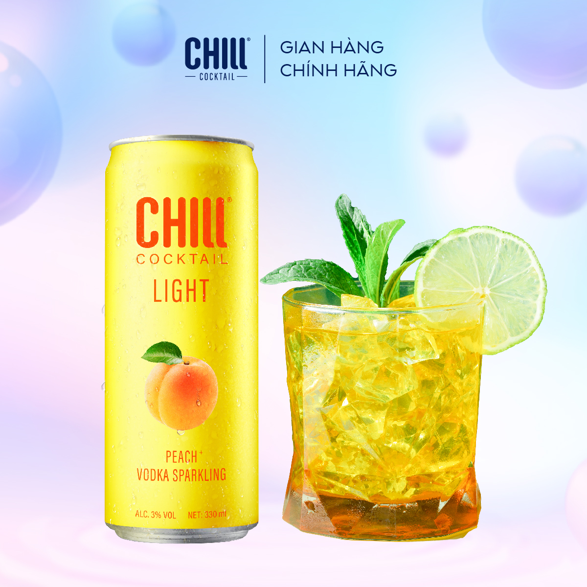 Thùng 24 lon Chill Cocktail vị Đào 330ml/lon (độ cồn 3%)