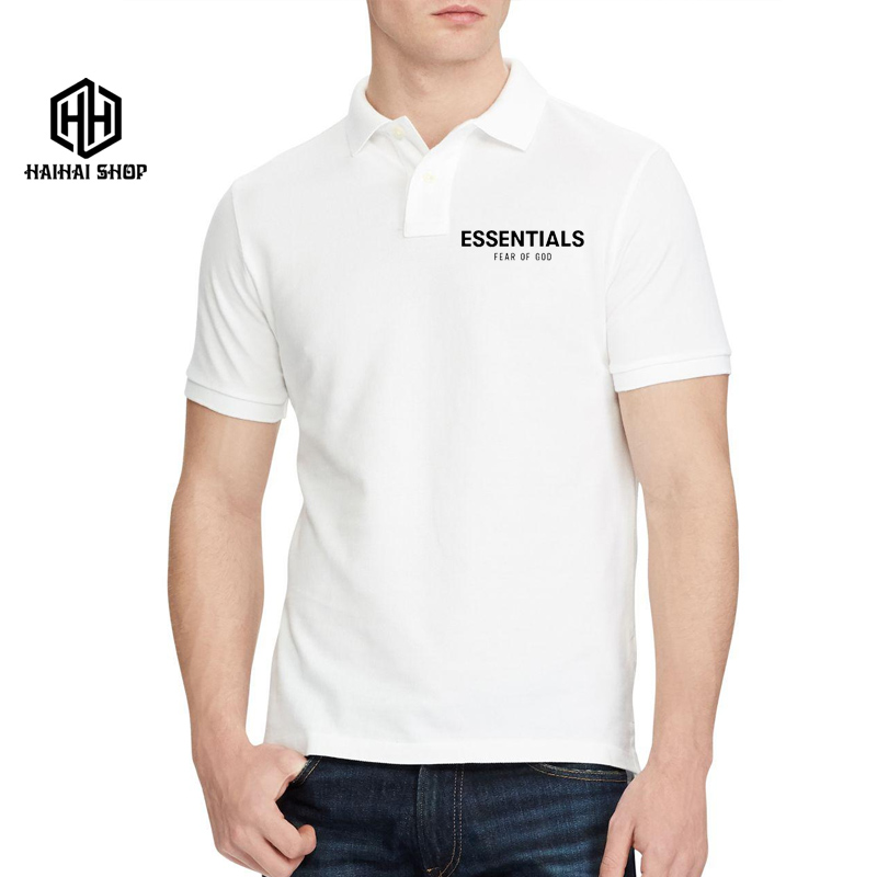 [HCM]Áo thun polo nam nữ vải cá sấu 4 chiều cổ trụ in hình logo Essentials DC296.