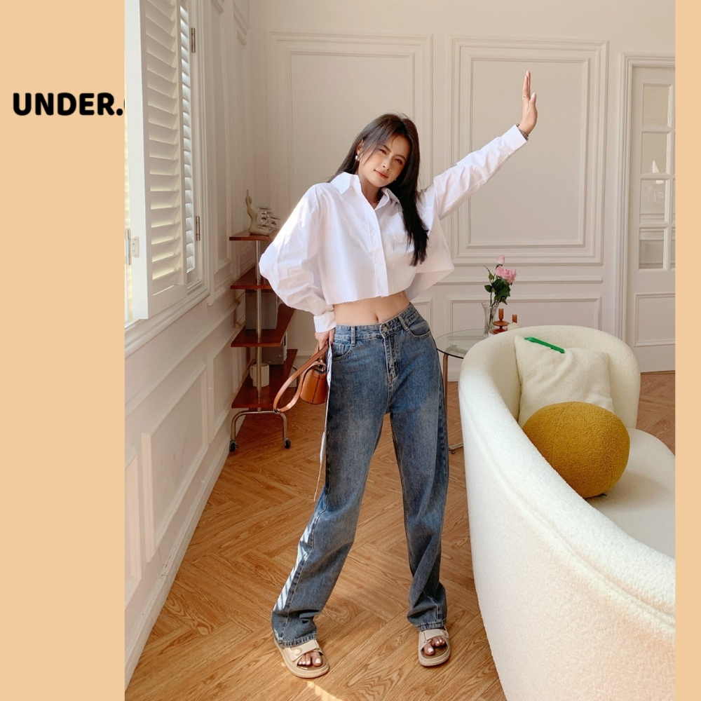 Áo Croptop Sơ Mi Trắng Dài Tay UNDERCOOL, Dáng Basic dễ phối đồ