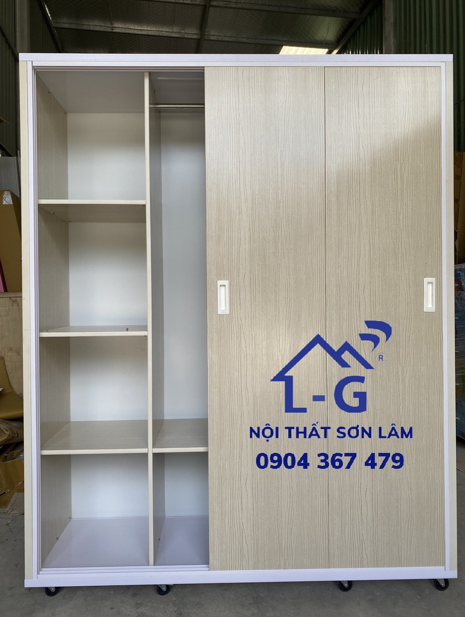 Tủ nhựa 4 cánh cửa lùa màu kem sồi