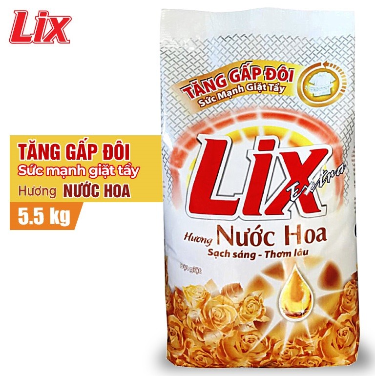 Bột giặt Lix 5.5kg HƯơng NƯớc hoa tặng kèm nước rửa chén 400g