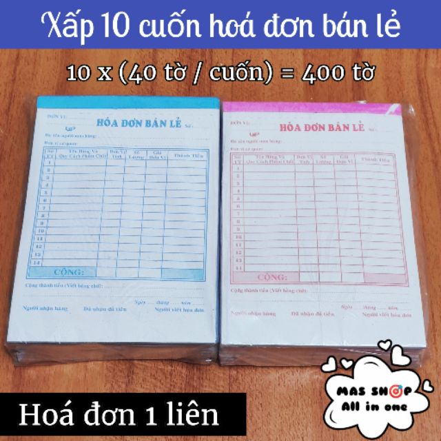 10 cuốn hóa đơn bán lẻ một liên