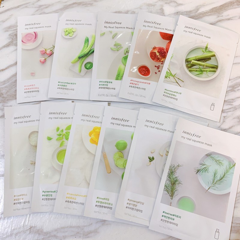 Combo 10 miếng mặt nạ Innisfree My real squeeze (mix ngẫu nhiên)