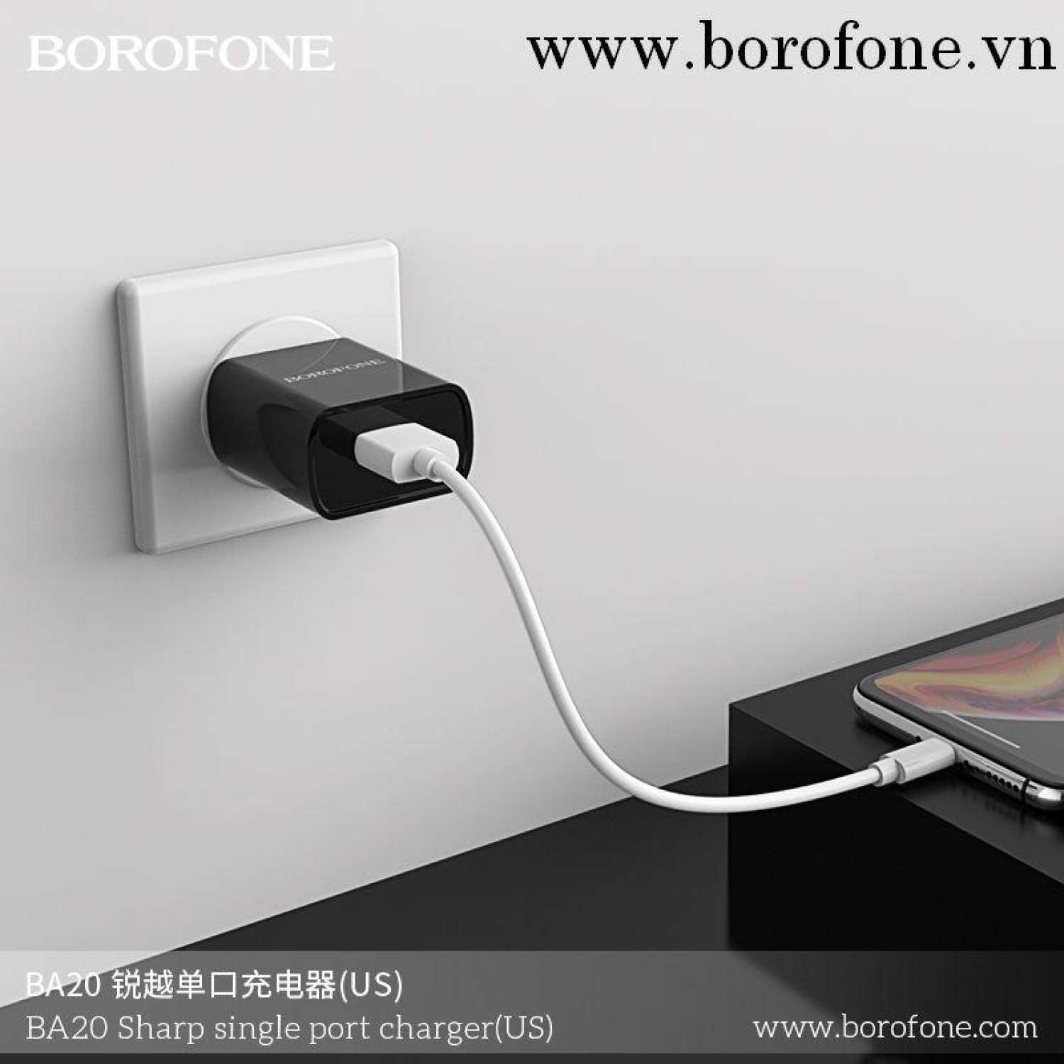 Cốc Sạc Borofone BA20- 1 Cổng USB 2.1 US Chính Hãng