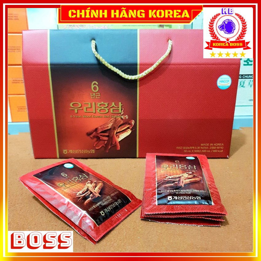 Nước hồng sâm hàn quốc Woori chính hãng, xách 30 gói - Tăng đề kháng, chống lão hóa, phòng ung thư - koreaboss