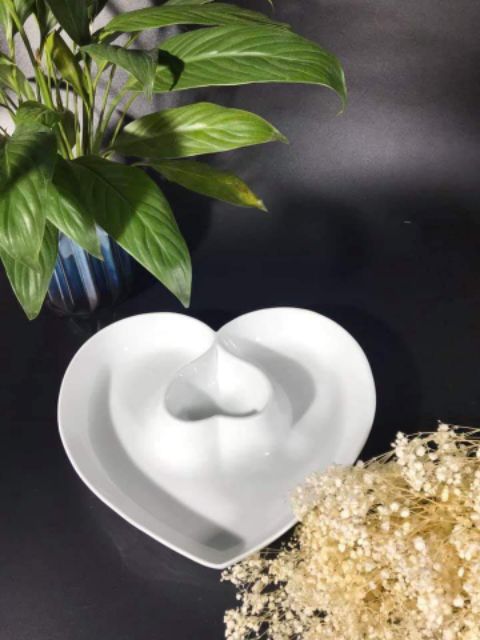 Đĩa tim sứ trắng Bát Tràng (hàng đẹp)