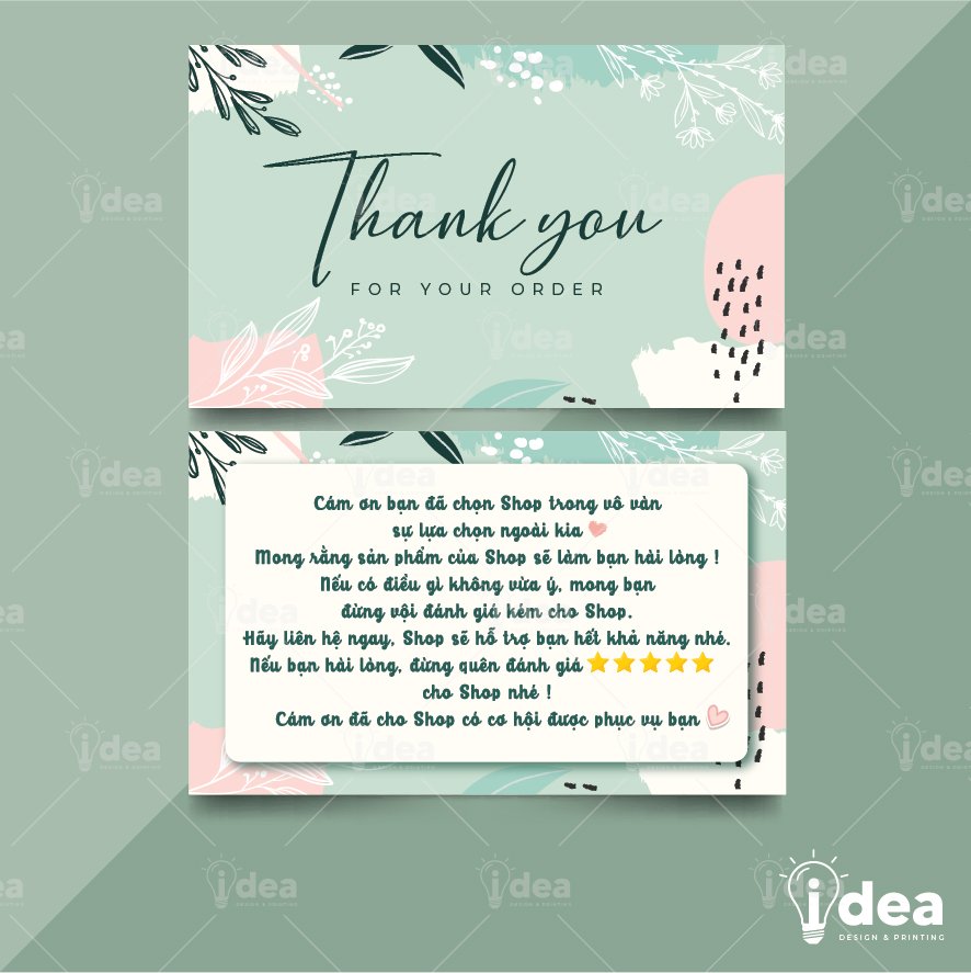 Card Cám Ơn, Card Thank You, Thiệp Cám Ơn, Thiệp Thank You - Size 9x 5.4cm Chất Liệu C300 Cán Màn Mờ 2 Mặt Họa Tiết Hoa Lá Sang Trọng - iDea Design