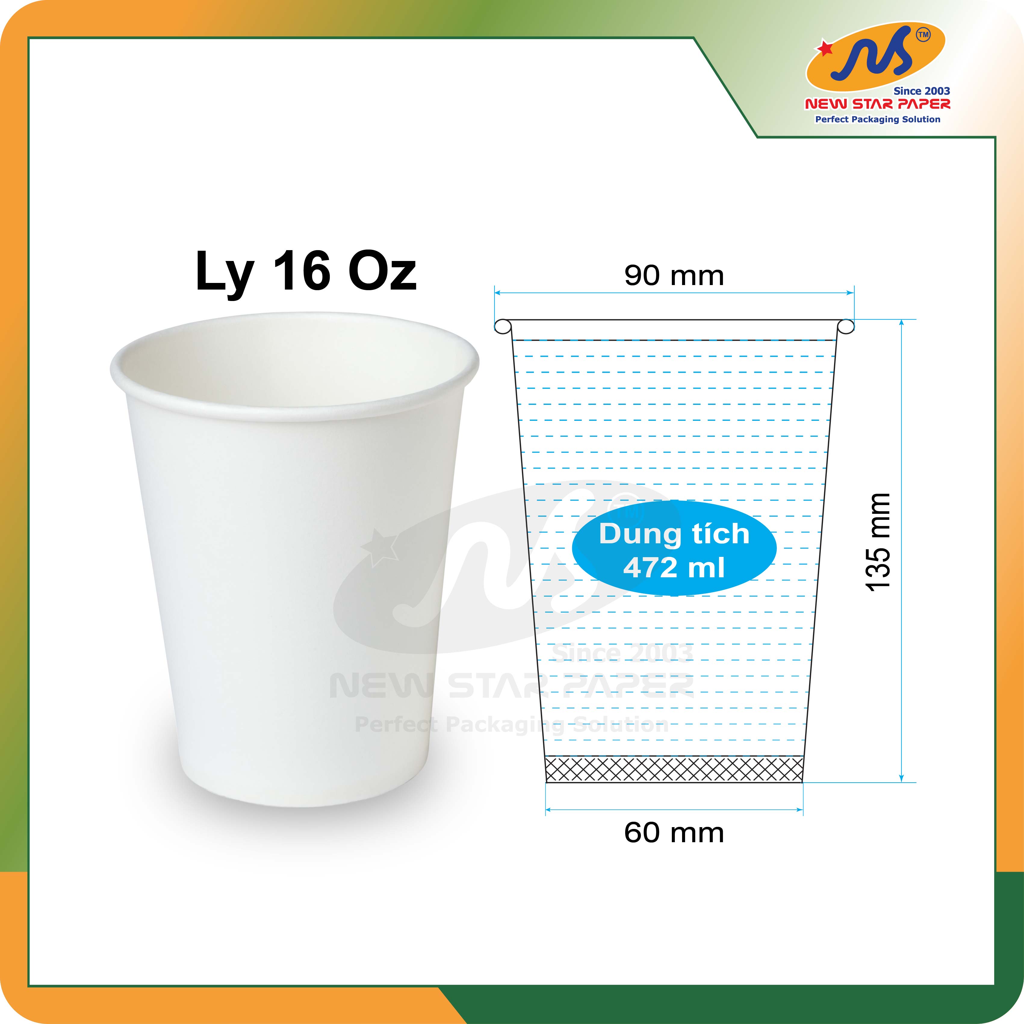 Ly giấy 16oz~472ml - Lốc 50 ly giấy trơn